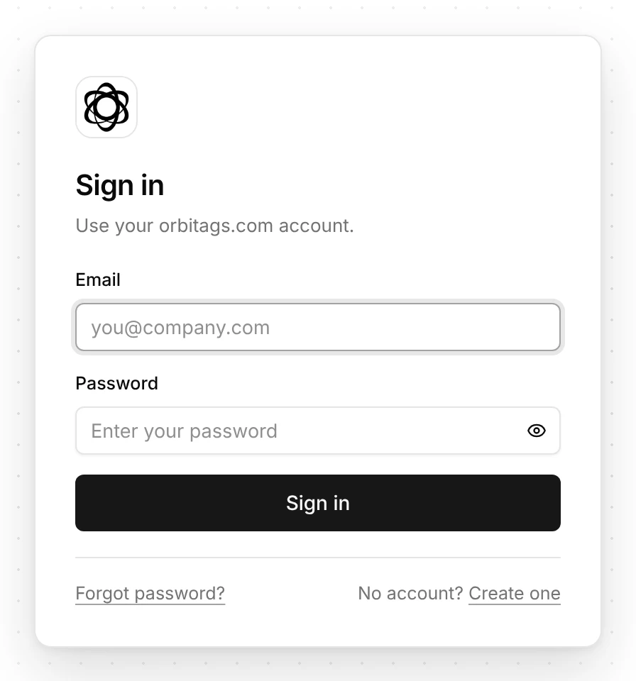 OrbiTags sign-in screen